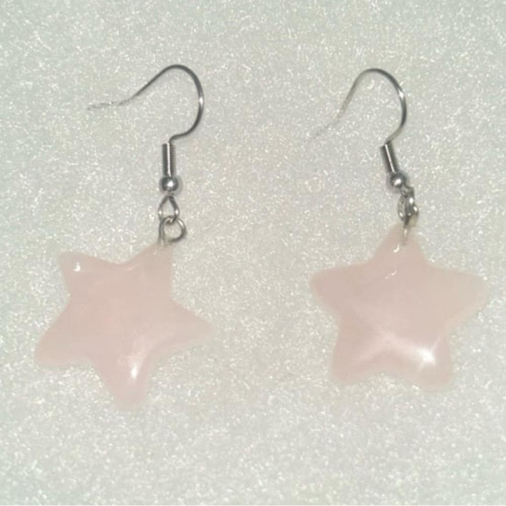 Boho hippie Natural Rose Quartz Crystal Stars handmade sterling silver earring